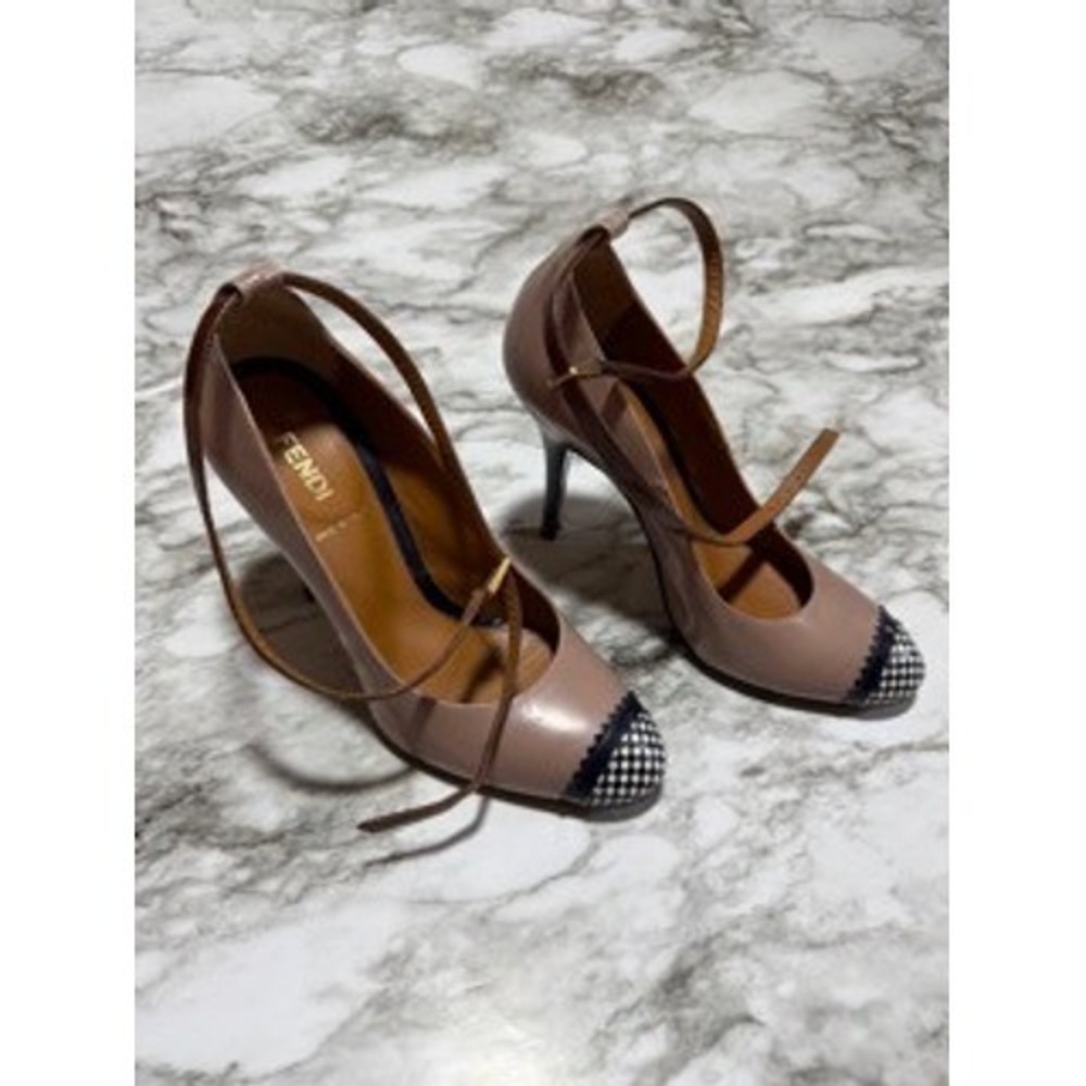 Fendi Multicolor Leather Checkered Cap Toe Ankle Strap Pumps Heels - Picture 3 of 8